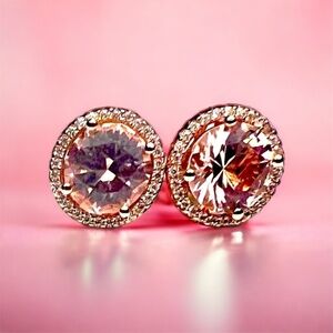 New Handmade Pink Morganite Earrings 18k Rose Gold Vermeil , Large Studs